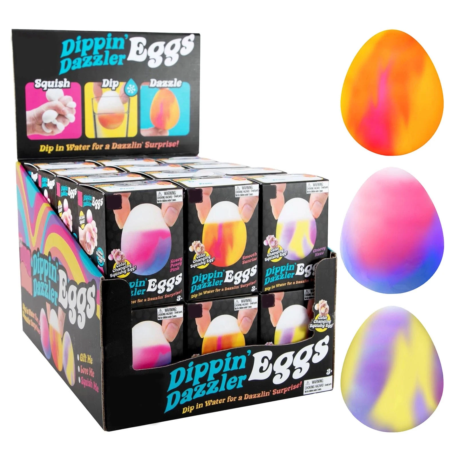 Nee doh Dippin’ Dazzler Eggs Color Changing Stress Balls, 3-Pack Sensory Balls