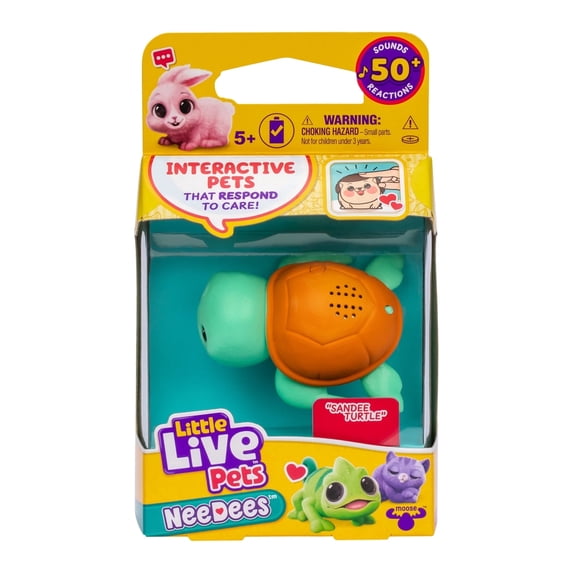 Little Live Pets NeeDees Sandee Turtle Interactive Wearable Pet with 50+ Sounds & Reactions, Blinking Eyes, Collectible Toy for Kids Ages 5+