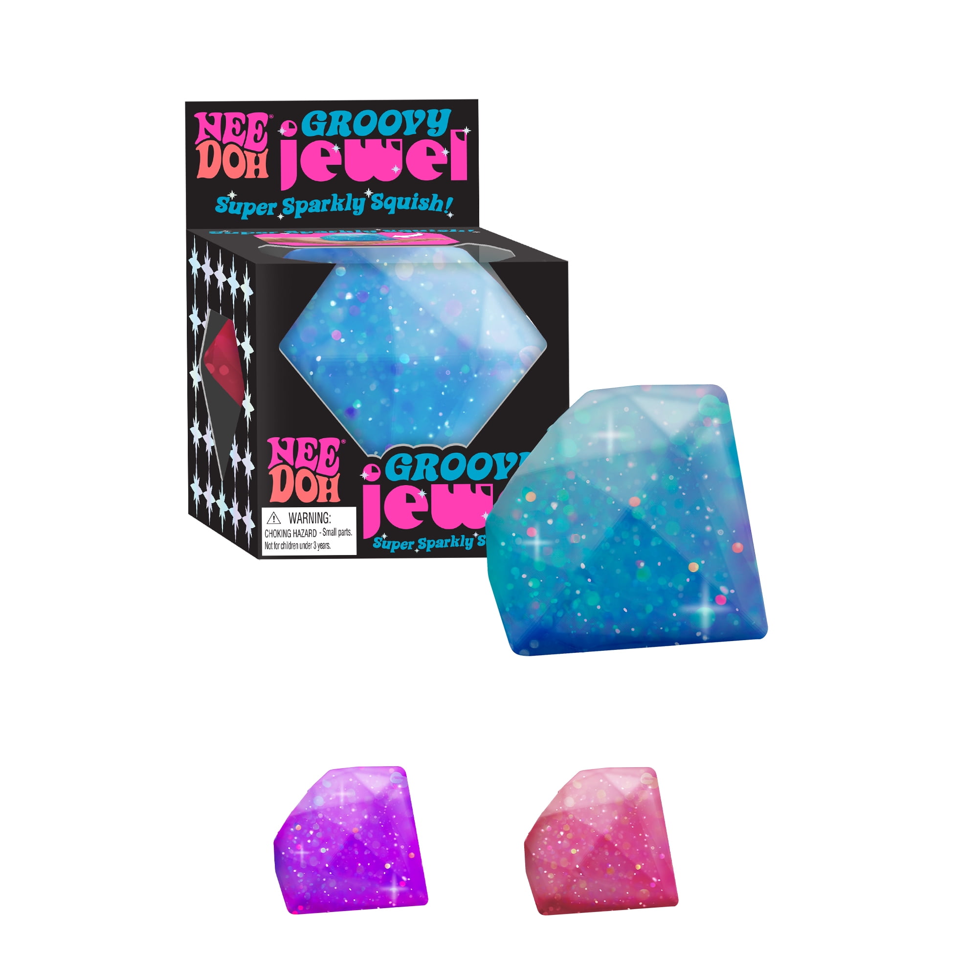 NeeDoh Groovy Jewel Novelty Toy with Glitter Water Filling, Multiple Colors, Children Ages 3+