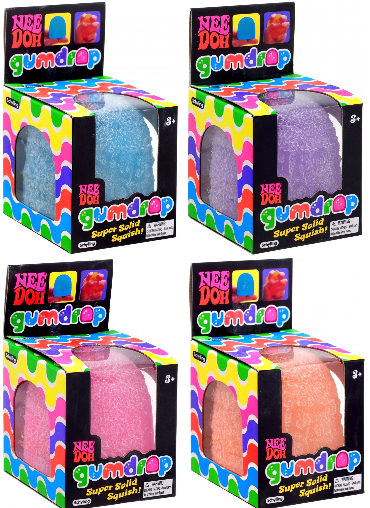Schylling NeeDoh Gumdrop Stress Balls Blue Purple Pink Orange Set Of 