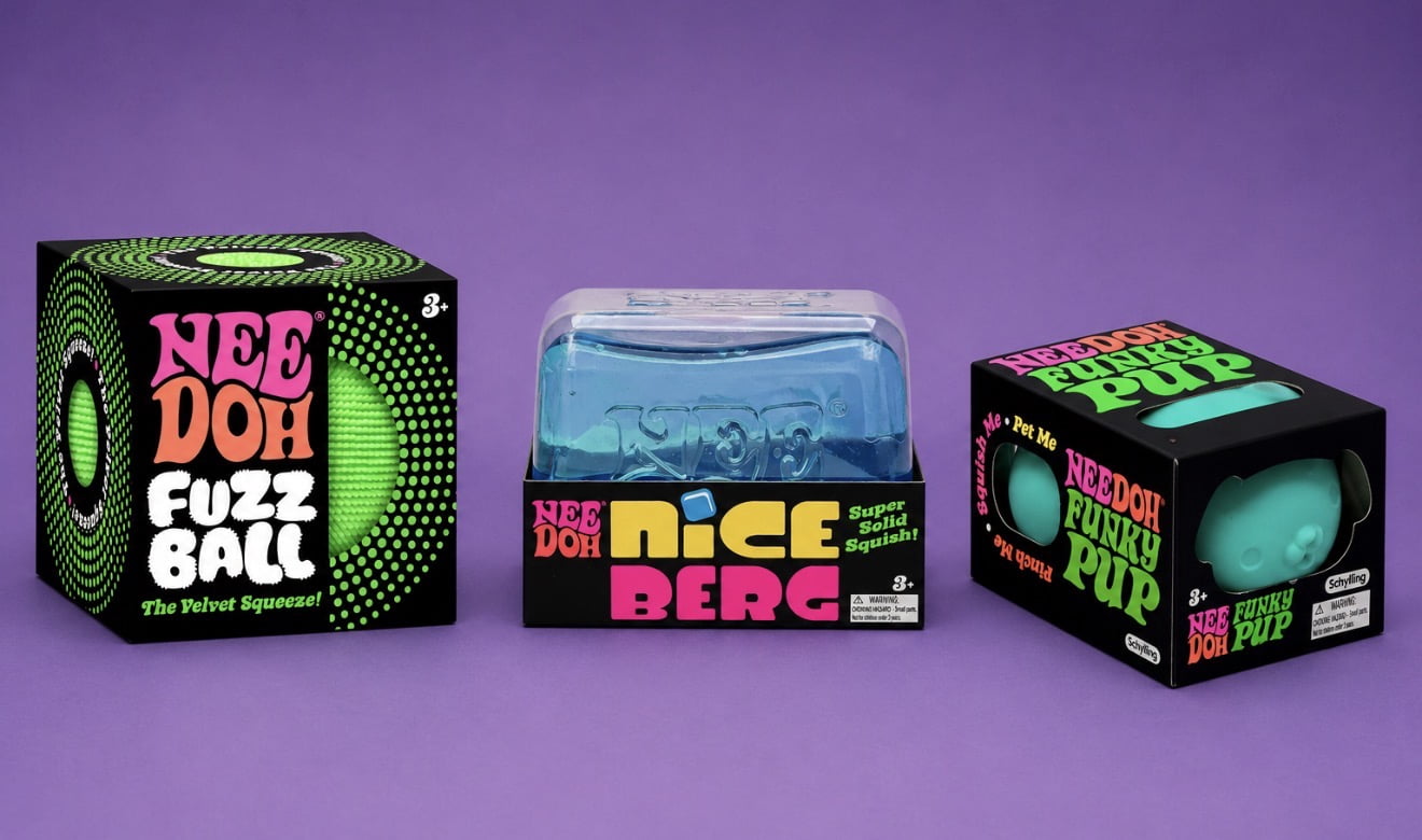 NeeDoh Nice Berg Fuzz Ball and Funky Pup Stress Ball Bundle w/ 3