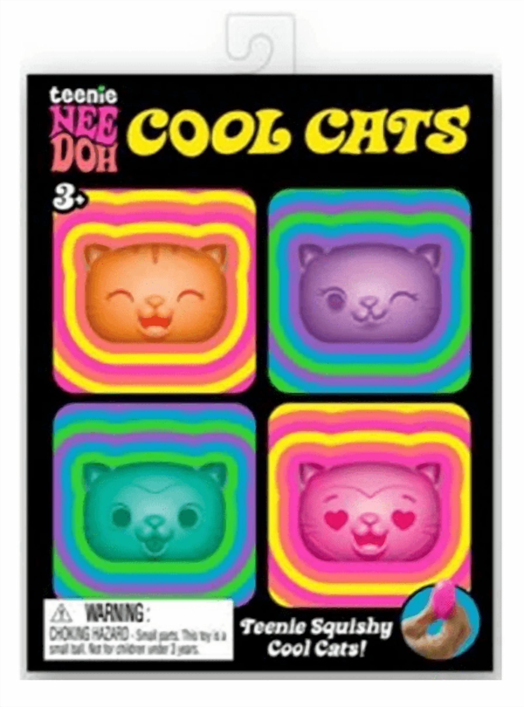 NeeDoh Teenie Cool Kitten, Satisfying Shaped Sensory Toys, 4 pack Multiple Colors