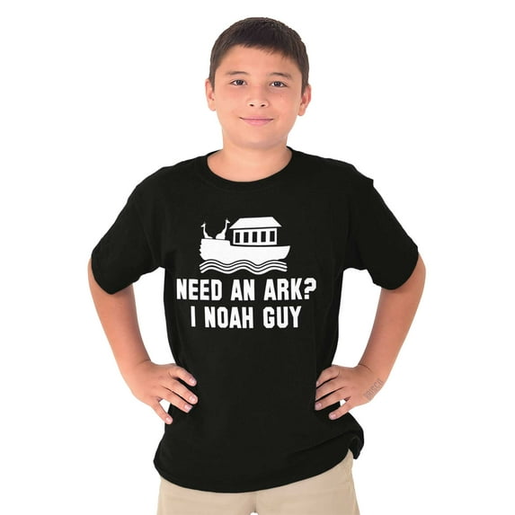 Need An Ark? Noah Guy | Bible Pun Crewneck T Shirts Boy Girl Teen Brisco Brands L