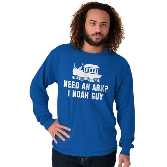 Need An Ark? Noah Guy | Bible Pun Plus Size Long Sleeve Graphic Tee Shirt Brisco Brands 2X