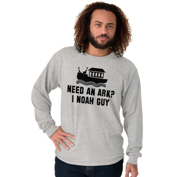 Need An Ark? Noah Guy | Bible Pun Plus Size Long Sleeve Graphic Tee Shirt Brisco Brands 3X