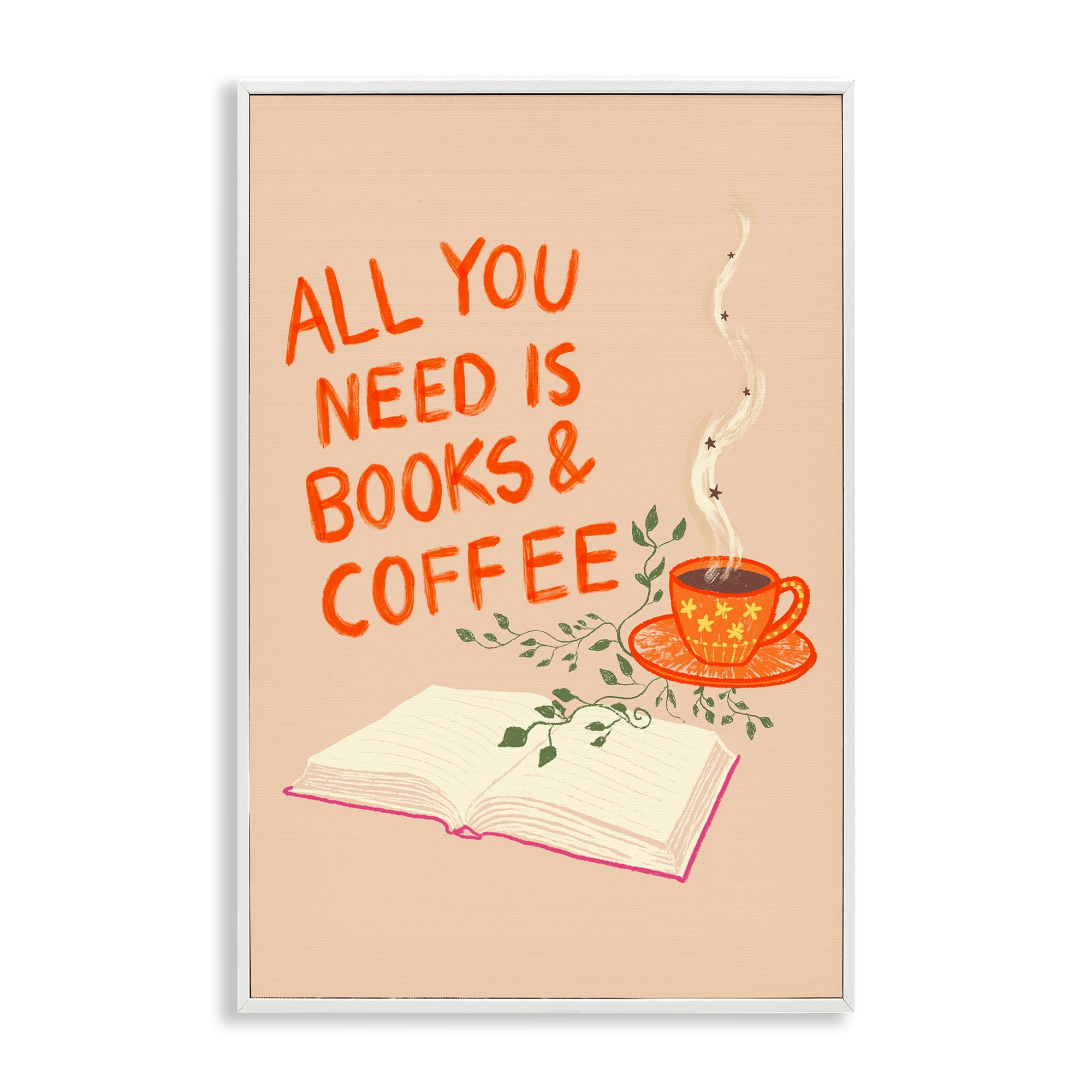Need Books & Coffee White Framed Giclee Art, design by Florentina Dolci