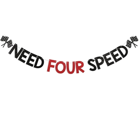 Need Four Speed Banner Checkered Flag Banner Kit - Need Four Speed Birthday Decorations, Race Car Them 4th Birthday Party Supplies for Boy Black Red