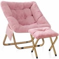 thumbnail image 1 of No Need Installation Comfy Saucer Chair, Foldable Living Room Chairs, Soft Faux Fur Lounge Chair for Bedroom, Reading Chairs for Adults, Kids, X-Large (Pink), 1 of 6