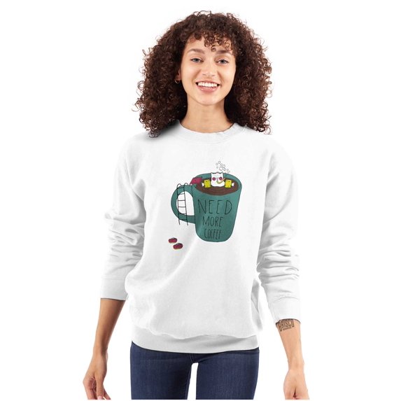 Need More Coffee Cute Funny Caturday Women Crewneck Sweatshirt Brisco Brands X