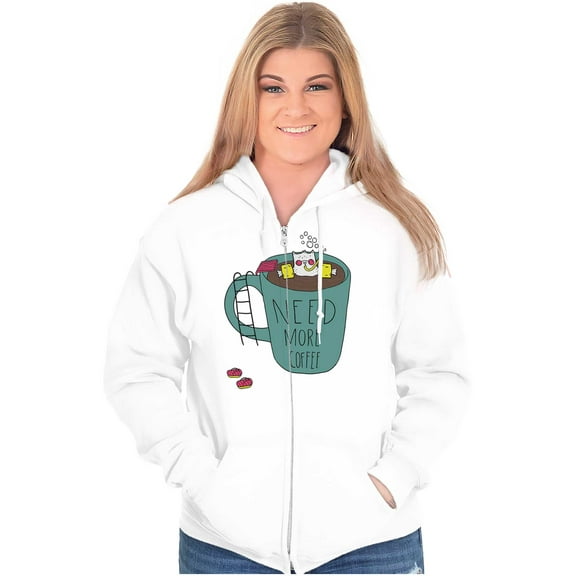 Need More Coffee Cute Funny Caturday Womens Plus Size Graphic Zipper Hoodie Brisco Brands 5X