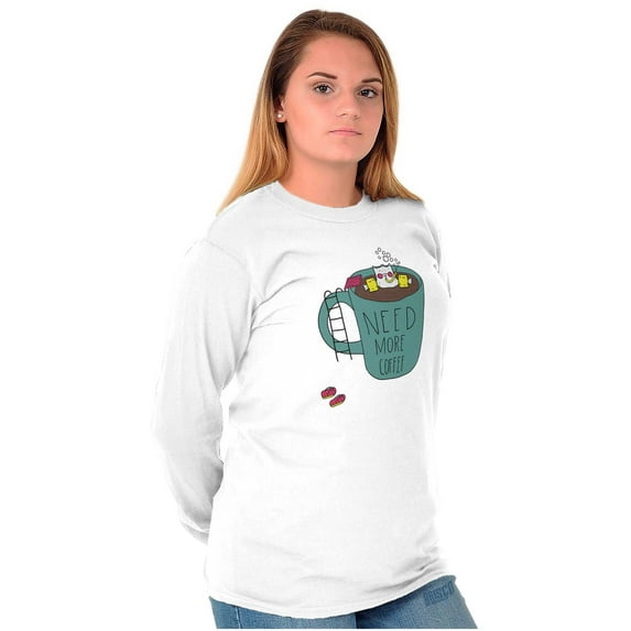 Need More Coffee Cute Funny Caturday Women's Long Sleeve T Shirt Brisco Brands X