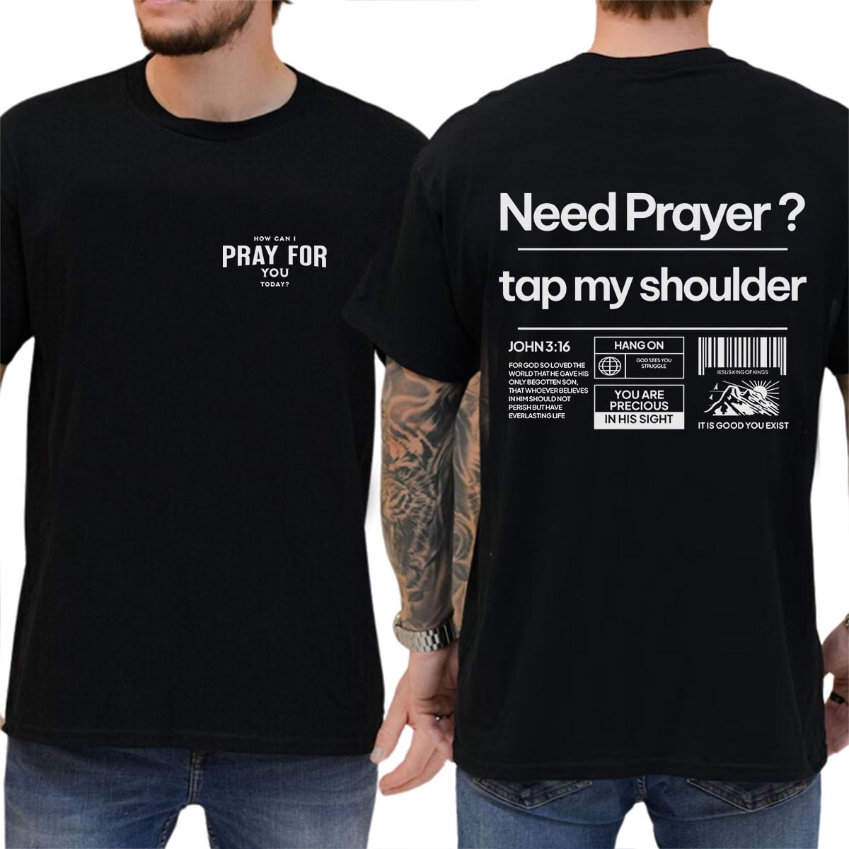 Need Prayer Tap My Shoulder Double Sided T-Shirt – Faith Based ...