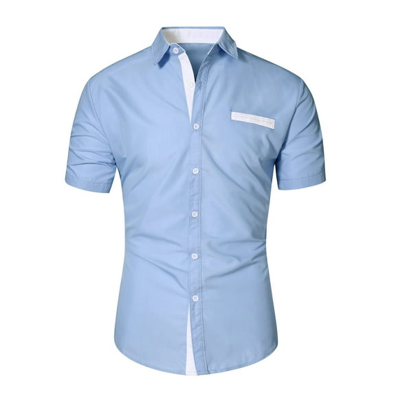 NeedBo Men's Dress Shirts Regular Fit Short Short Sleeve Business Casual Button Down Shirt, Light Blue Size M