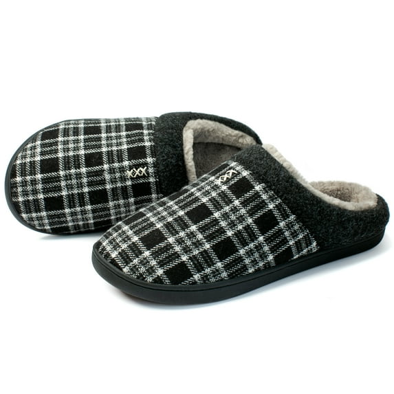 NeedBo Men's Slippers Memory Foam House Slippers for Men Indoor Outdoor Soft Wool-Like Lining House Shoes Size 11-12, Black