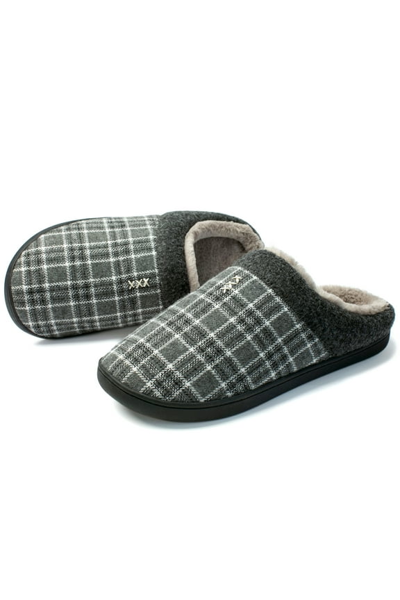 Men's Slippers Memory Foam House Slippers for Men Indoor Outdoor Soft Wool-Like Lining House Shoes Size 11-12, Grey
