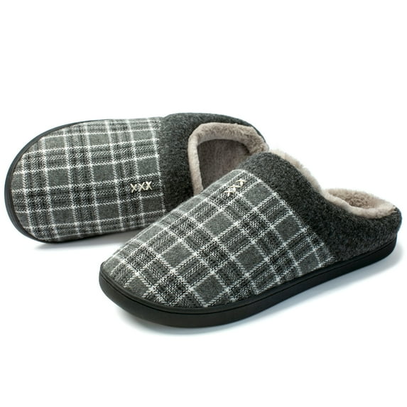 NeedBo Men's Slippers Memory Foam House Slippers for Men Indoor Outdoor Soft Wool-Like Lining House Shoes Size 15-16, Grey