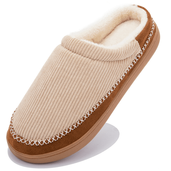 NeedBo Men's Slippers Memory Foam House Slippers for Men Indoor Outdoor Soft Wool-Like Lining House Shoes Size 6-7, Brown