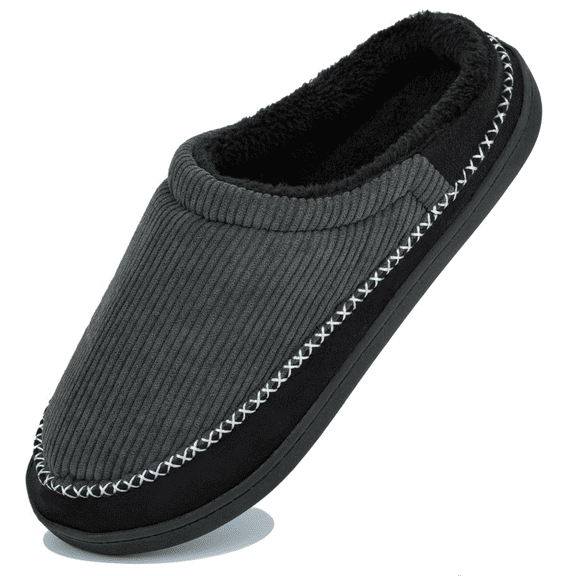 NeedBo Men's Slippers Memory Foam House Slippers for Men Indoor Outdoor Soft Wool-Like Lining House Shoes Size 8-8.5, Black