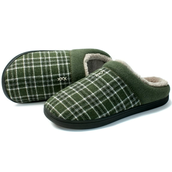 NeedBo Men's Slippers Memory Foam House Slippers for Men Indoor Outdoor Soft Wool-Like Lining House Shoes Size 8-8.5, Green