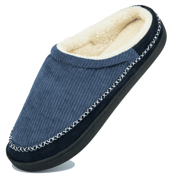 NeedBo Men's Slippers Memory Foam House Slippers for Men Indoor Outdoor Soft Wool-Like Lining House Shoes Size 9-10, Blue