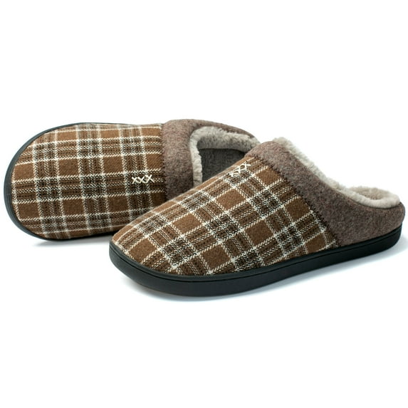 NeedBo Men's Slippers Memory Foam House Slippers for Men Indoor Outdoor Soft Wool-Like Lining House Shoes Size 9-10, Brown