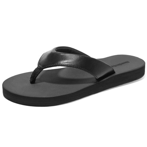 NeedBo Women's Comfortable Flip Flops with Arch Support Non-Slip Casual Summer Thong Sandals-Black Matt