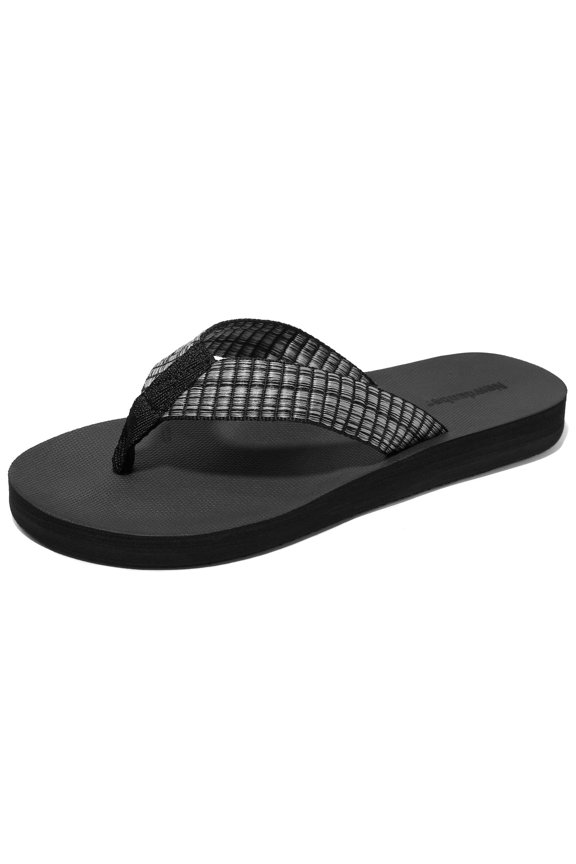 Women's Comfortable Flip Flops with Arch Support Non-Slip Casual Summer Thong Sandals-Fabric Black
