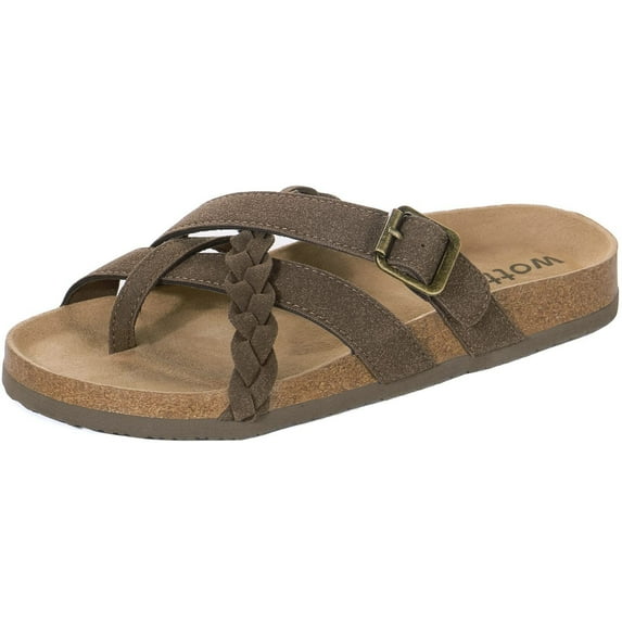 NeedBo Women's Flats Sandals Soft Footbed with Arch Support Wrap Buckle Casual Fashion Slip on Sandals, Brown Size 9