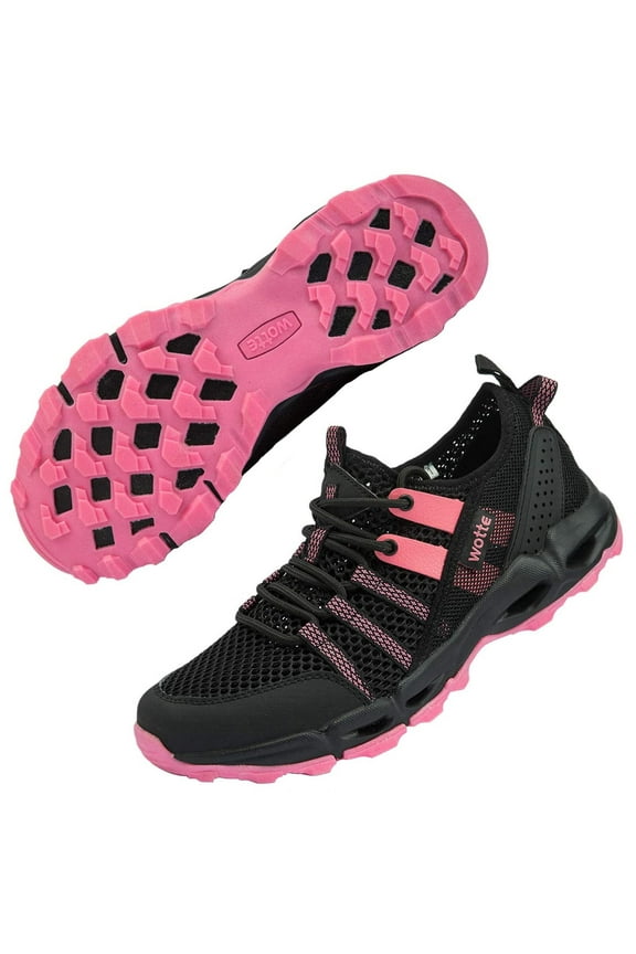 Women's Hiking Water Shoes Quick Drying Outdoor Sport Sneakers, Black Rose Size 11