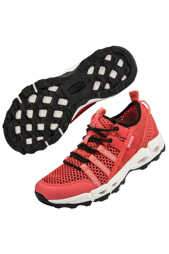 Women's Hiking Water Shoes Quick Drying Outdoor Sport Sneakers, Red 5.5