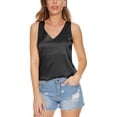 thumbnail image 1 of NeedBo Women's Silk Satin Tank Tops V Neck Camisole Sleeveless Casual Blouses Basic Tank Shirt, Black M, 1 of 7