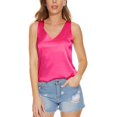 thumbnail image 1 of NeedBo Women's Silk Satin Tank Tops V Neck Camisole Sleeveless Casual Blouses Basic Tank Shirt, Hot Pink XS, 1 of 7