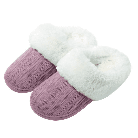 NeedBo Women's Slipper Memory Foam Fluffy Soft Warm Slip On House Shoes, Anti-Skid Cozy Plush for Indoor Outdoor Size 8-9, Pink