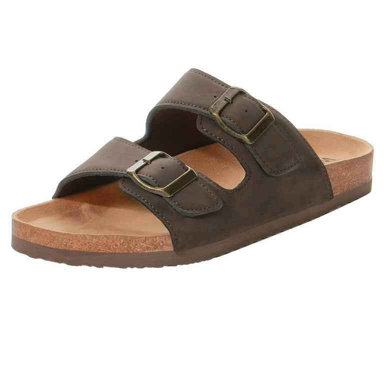 NeedBo Womens Cork Footbed Sandals, Suede Leather Strap, Brown