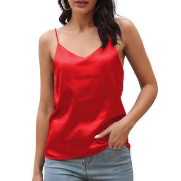 Women's Silk Satin Tank Cami - Plain Sleeveless Strappy Vest (S-3XL, Customizable)