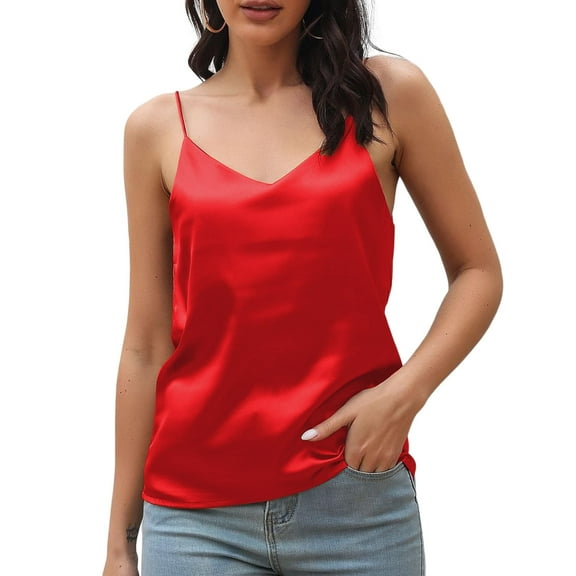 NeedBo Womens Silk Satin Tank Tops V Neck Camisole Sleeveless Blouses Basic Tank Shirt XS-3XL