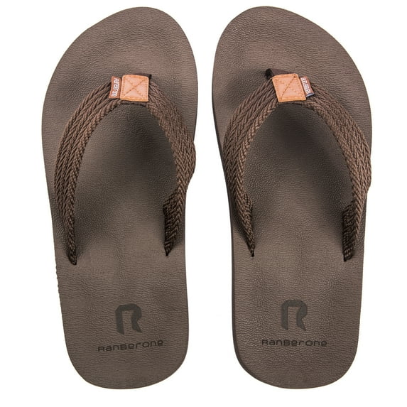 Needbo Men's Flip Flop EVA Shockproof Beach Thong Sandal Brown Size 13