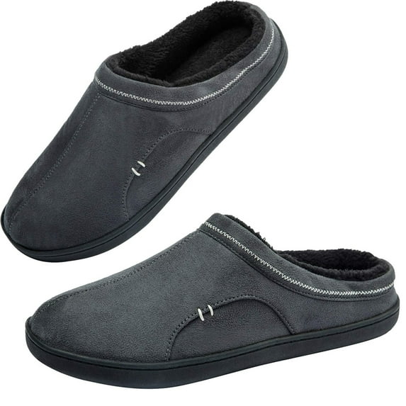 Needbo Men's Memory Foam Slippers Soft Plush Fleece Lining Slip On Indoor Outdoor Clog House Shoes, Grey, 11-12
