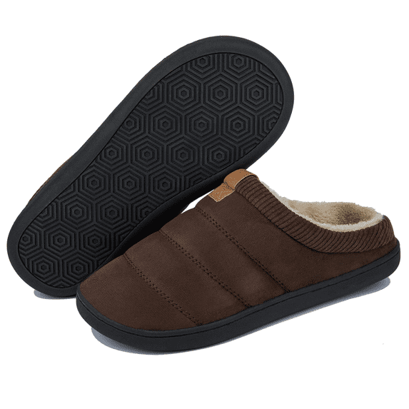 Needbo Men's Slippers Memory Foam Suede Plush Shearling Lined Slip On Indoor Outdoor Shoes Coffee, Size 11-12