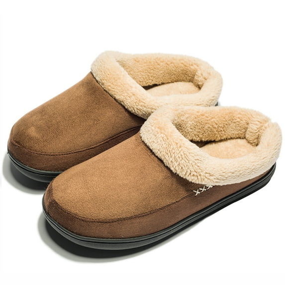 Needbo Men's Slippers Memory Foam Suede Plush Shearling Lined Warm Winter Indoor Outdoor Clog Bedroom House Slippers Slip on Shoes Dark Brown, Size 11-12