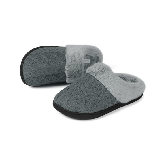 Needbo Women's Fuzzy Slippers Memory Foam House Outdoor Indoor Warm Soft Plush Lining Slip On Bedroom Shoes, Full Grey Size 5-5.5