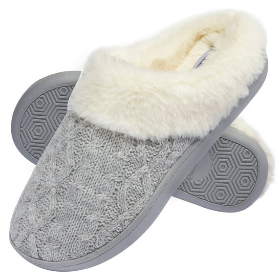 Needbo Women's Fuzzy Slippers Memory Foam House Outdoor Indoor Warm Soft Plush Lining Slip On Bedroom Shoes, Grey Size 10-11