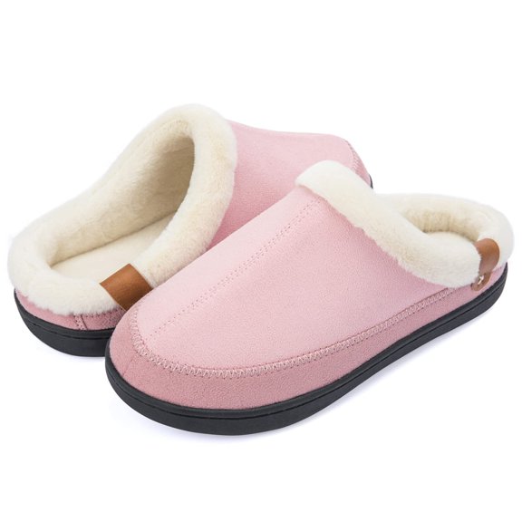 Needbo Women's Slippers Double-Tone Suede Faux Fur Lining Memory Foam Slip-On House Shoes Indoor Outdoor Pink, Size 10-11