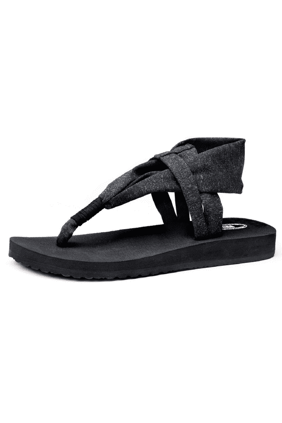 Women's Yoga Mat Flip Flops Comfortable Summer Casual Beach Sling Flat Sandals-Black Size 5.5