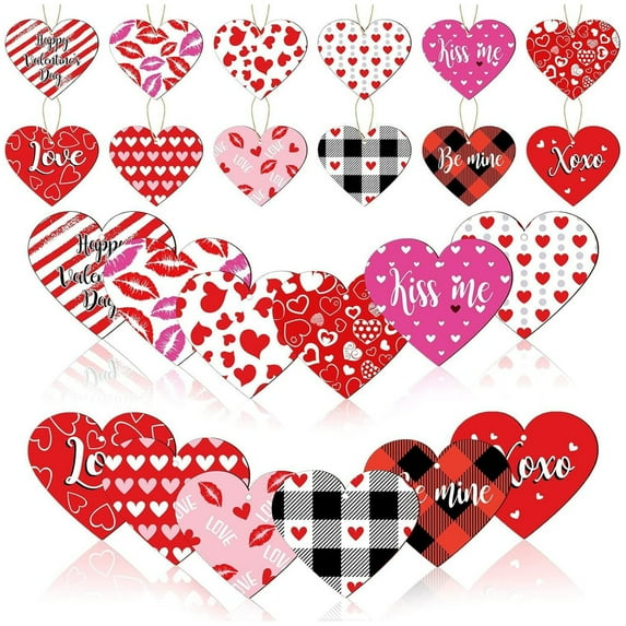 Needhep 30 PCS Heart Ornaments 3 Different Finishes Heart Shaped Hanging Ornaments for Valentine's Day Wedding Christmas Tree Mother's Day Anniversary Party Decoration (B)