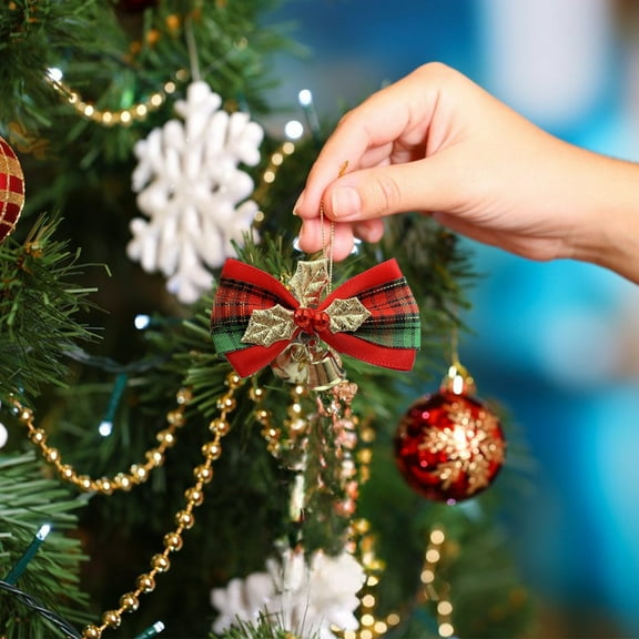 Needhep Christmas Bells For Decoration, Bow Bells Christmas Tree Pendant, Small Christmas Bells for Christmas Party Christmas Tree Wreath Ornaments Holiday DIY Decorations (Gold)