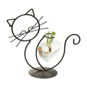 Needhep Desktop Glass Planter Hydroponics Vase, Planter Bulb Vase with Holder for Home Decoration,Modern Creative Cat Plant Terrarium Stand with Love Bottle for Home Living Room, (Lovely Cat) (B)