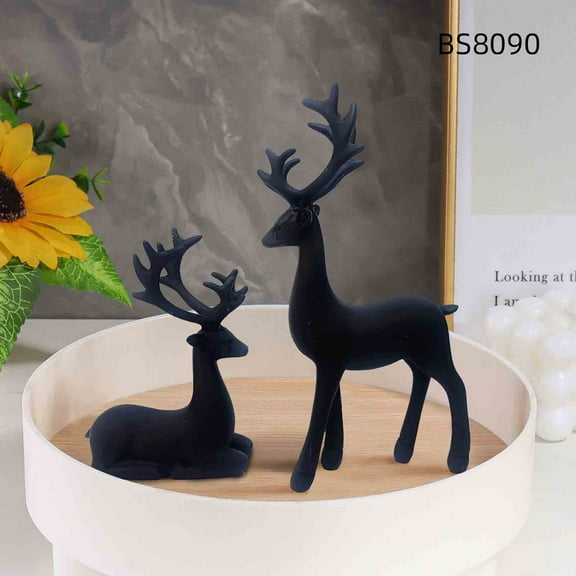 Needhep Elegant Resin Reindeer Sculptures, Christmas Reindeer Sculpture, Versatile Set of 2 Black Decorations, Miniature Deer Statues for Stylish Desk Ornaments New Year 2025 Gifts