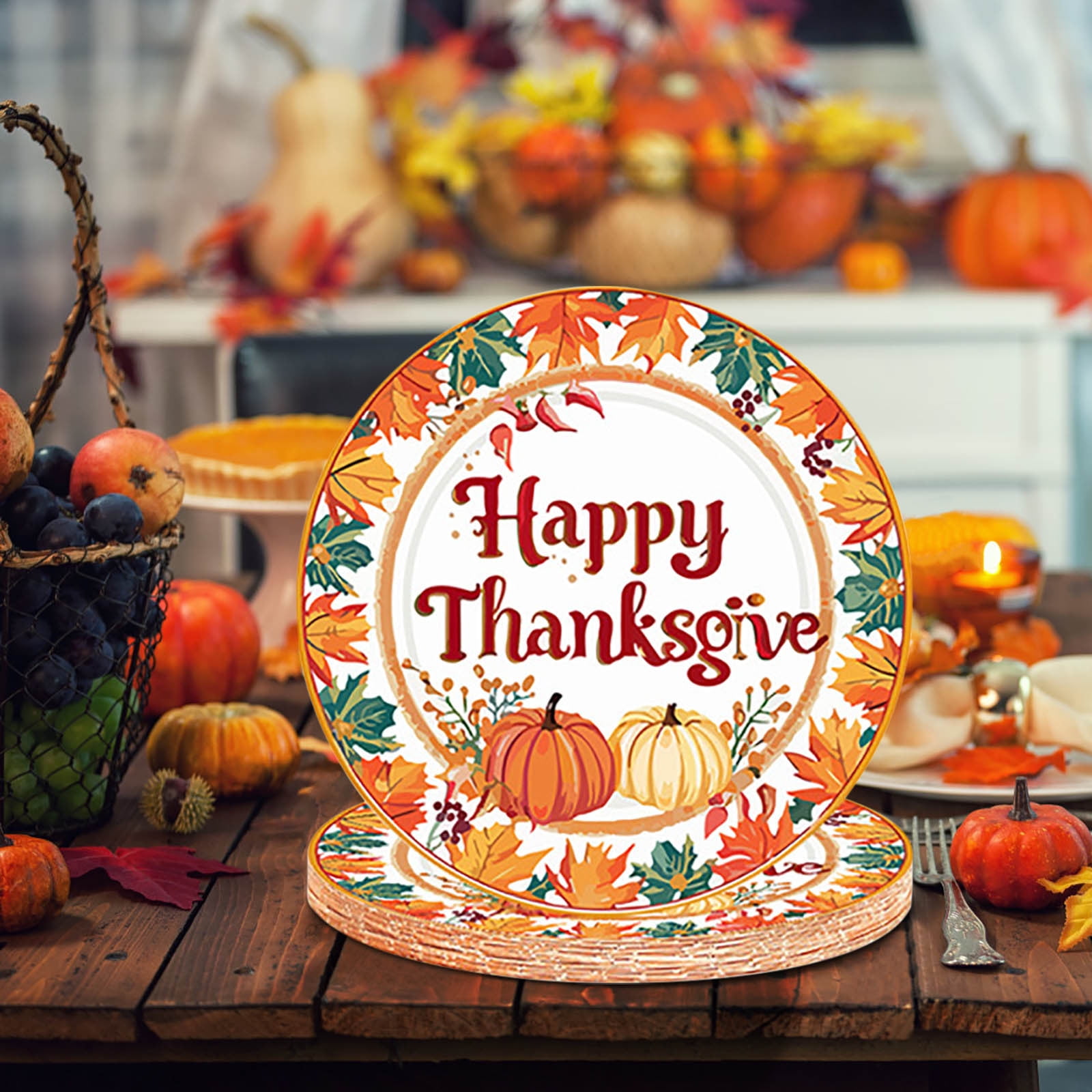 80-Pc Fall Thanksgiving Party Set – Plates, Napkins, Forks, Pumpkin Leaf Design