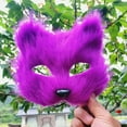 thumbnail image 1 of Needhep Mask Set Tail Cat Mask Furry Mask ＆ 27 * 20 * 4cm Long Fox Tail Wolf Mask Keychain Half Face Masquerade Mask for Cosplay Fancy Party Cat Masks Masks made (Purple), 1 of 9